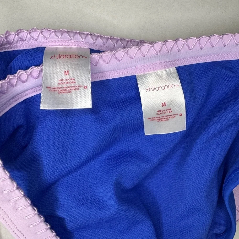 Xhilaration Junior Blue Stitched Trim Triangle Cheeky 2 Piece Swimsuit Medium.